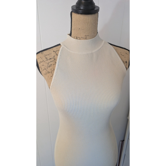 Aritzia Babaton Sculpt Knit Mini OPEN BACK Dress In MATTE PEARL size Small - Picture 3 of 10